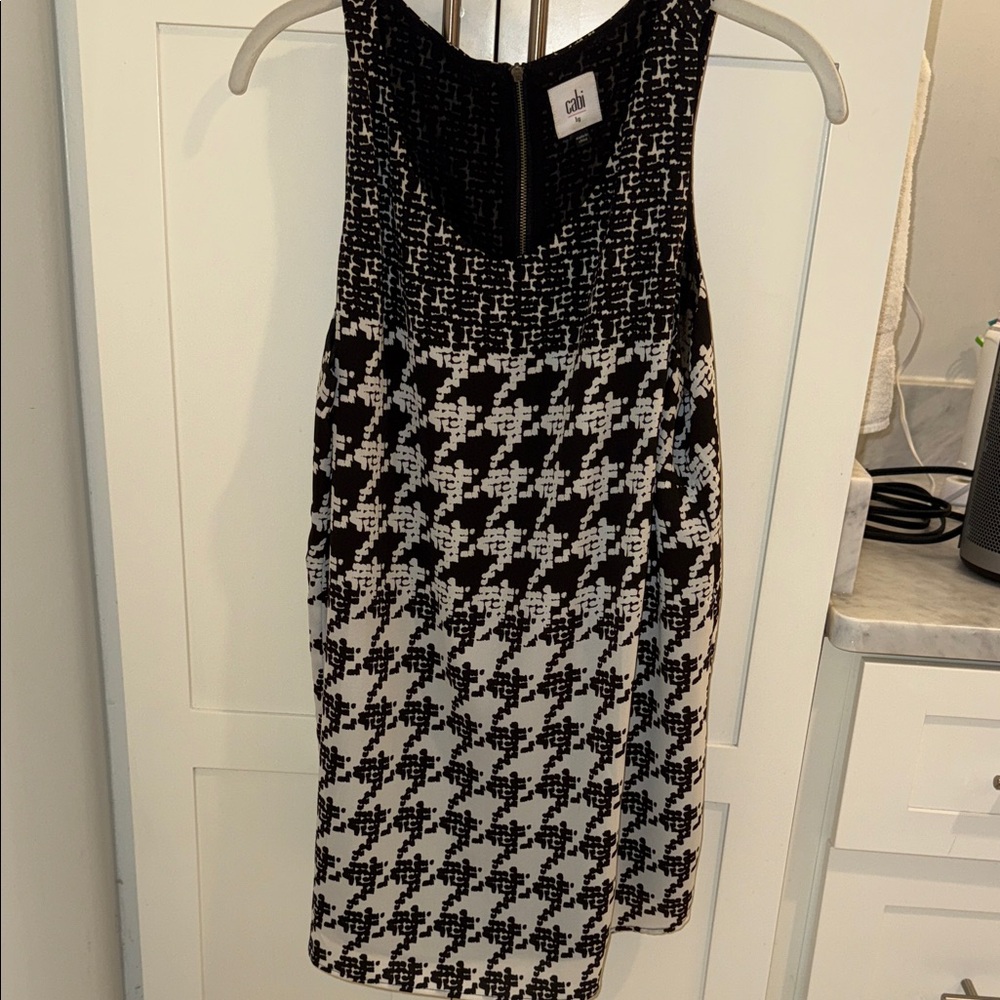 CAbi Black and White Houndstooth Midi Dress